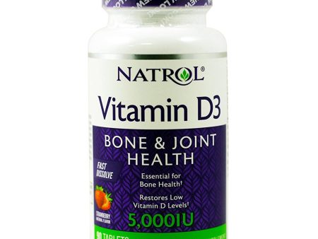 NATROL - Vitamin D3 Fast Dissolve Natural Strawberry Flavor 5,000 IU - 90 Tablets Hot on Sale