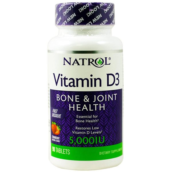 NATROL - Vitamin D3 Fast Dissolve Natural Strawberry Flavor 5,000 IU - 90 Tablets Hot on Sale